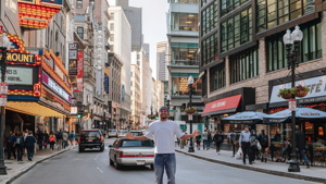 Composition with a black man in Boston